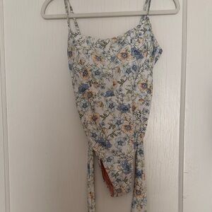 JCREW Floral One-Piece Bodysuit in Cream with Blue & Peach Flowers